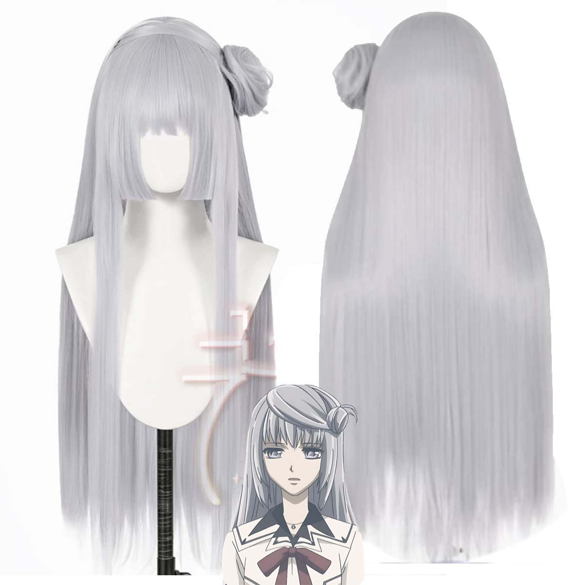 Cosplay Anime White Hair - Peluca de pelo sintético resistente al