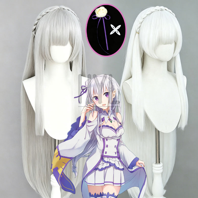 Cosplay Anime White Hair - Peluca de Cosplay de Anime Re:Zero